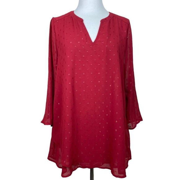 Maurices Sheer Red Blouse Long Sleeve Size Medium - Picture 1 of 6